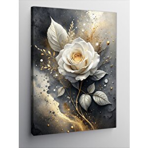 Kanvas Tablo Beyaz Çiçek Ve Altın Sarısı Dallar 100x140 cm