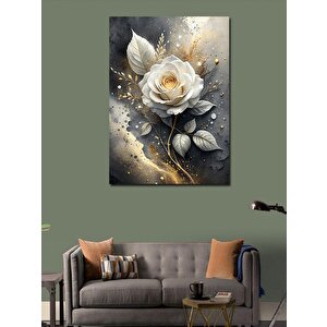 Kanvas Tablo Beyaz Çiçek Ve Altın Sarısı Dallar 100x140 cm