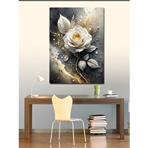 Kanvas Tablo Beyaz Çiçek Ve Altın Sarısı Dallar 100x140 cm