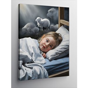 Kanvas Tablo Uyumak Için Koyun Sayan Kız Çocuğu 100x140 cm
