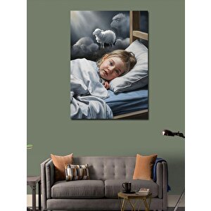 Kanvas Tablo Uyumak Için Koyun Sayan Kız Çocuğu 100x140 cm