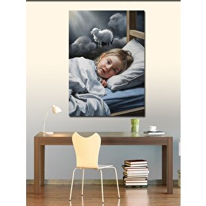 Kanvas Tablo Uyumak Için Koyun Sayan Kız Çocuğu 100x140 cm