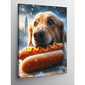 Kanvas Tablo Hotdog Yiyen Köpek 100x140 cm