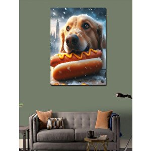 Kanvas Tablo Hotdog Yiyen Köpek 100x140 cm