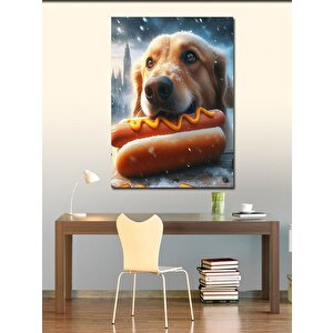 Kanvas Tablo Hotdog Yiyen Köpek 100x140 cm