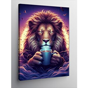 Kanvas Tablo Kahve İçen Aslan 100x140 cm