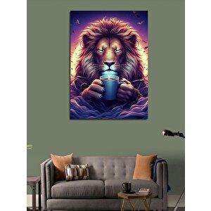 Kanvas Tablo Kahve İçen Aslan 100x140 cm