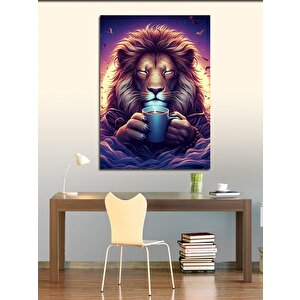 Kanvas Tablo Kahve İçen Aslan 100x140 cm