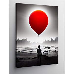 Kanvas Tablo Kırmızı Balonlu Çocuk 100x140 cm