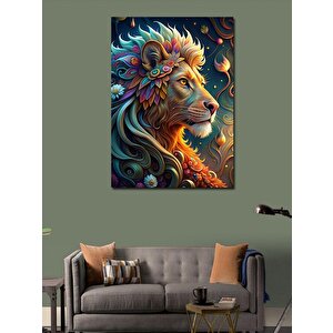 Kanvas Tablo Çiçekli Aslan 100x140 cm