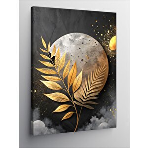 Kanvas Tablo Altın Sarısı Yapraklar Ve Ay 100x140 cm