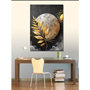 Kanvas Tablo Altın Sarısı Yapraklar Ve Ay 100x140 cm