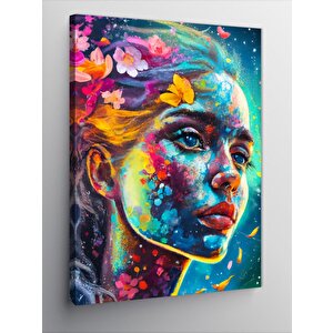 Kanvas Tablo Soyut Kadın Ve Çiçekler 100x140 cm