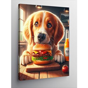 Kanvas Tablo Hamburger Yiyen Köpek 70x100 cm