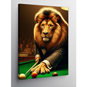 Kanvas Tablo Takım Elbiseli Bilardo Oynayan Aslan 50x70 cm
