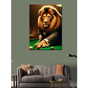 Kanvas Tablo Takım Elbiseli Bilardo Oynayan Aslan 50x70 cm