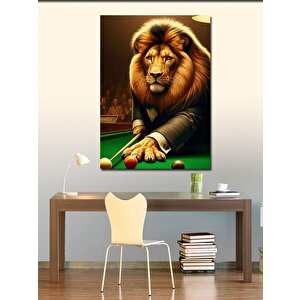 Kanvas Tablo Takım Elbiseli Bilardo Oynayan Aslan 50x70 cm