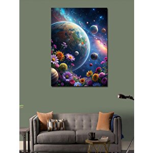 Kanvas Tablo Gezegenler Ve Renkli Çiçekler 70x100 cm