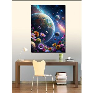 Kanvas Tablo Gezegenler Ve Renkli Çiçekler 70x100 cm