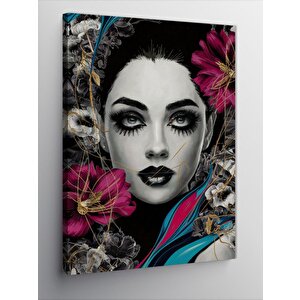 Kanvas Tablo Pembe Çiçekler Ve Kadın 70x100 cm