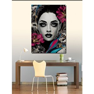 Kanvas Tablo Pembe Çiçekler Ve Kadın 70x100 cm