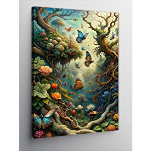 Kanvas Tablo Ormandaki Kelebekler Ve Çiçekler 70x100 cm