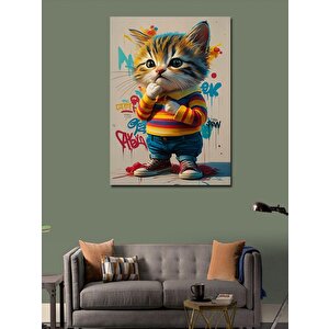 Kanvas Tablo Renkli Kazaklı Kedi 50x70 cm