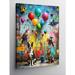 Kanvas Tablo Renkli Balonlar Ve Hayvanlar 50x70 cm