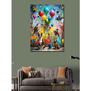 Kanvas Tablo Renkli Balonlar Ve Hayvanlar 50x70 cm