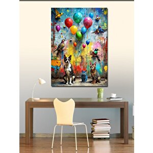 Kanvas Tablo Renkli Balonlar Ve Hayvanlar 50x70 cm
