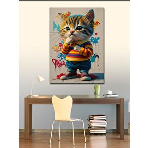 Kanvas Tablo Renkli Kazaklı Kedi 70x100 cm