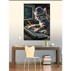Kanvas Tablo Bilgisayar Kullanan Kedi 50x70 cm