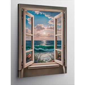 Kanvas Tablo Deniz Çiçek Ve Pencere 100x140 cm