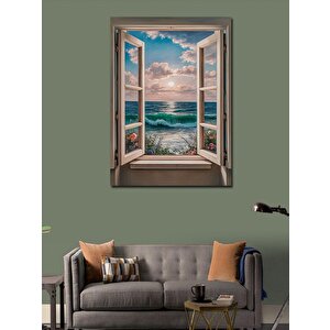 Kanvas Tablo Deniz Çiçek Ve Pencere 100x140 cm