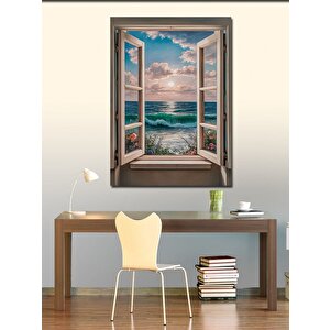Kanvas Tablo Deniz Çiçek Ve Pencere 100x140 cm