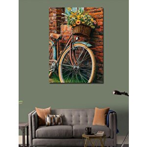 Kanvas Tablo Retro Bisiklet Ve Çiçekler 100x140 cm