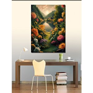 Kanvas Tablo Göl Kıyısı Ve Çiçekler 70x100 cm