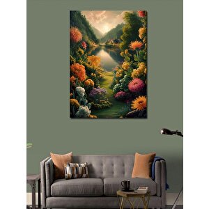 Kanvas Tablo Göl Kıyısı Ve Çiçekler 100x140 cm