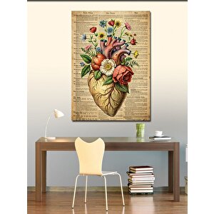 Kanvas Tablo Çiçekler Ve Kalp 100x140 cm