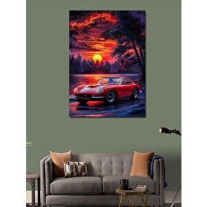 Kanvas Tablo Gün Batımında Kırmızı Cabrio Spor Araba 100x140 cm