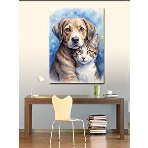 Kanvas Tablo Köpek Ve Kedi Pozu 50x70 cm