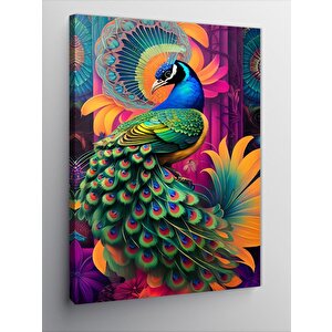 Kanvas Tablo Tavuskuşu Ve Çiçek 70x100 cm