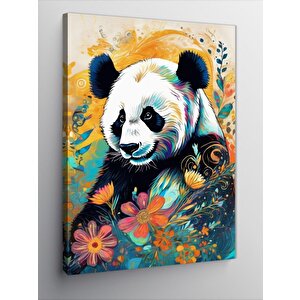 Kanvas Tablo Panda Ve Çiçekler 70x100 cm