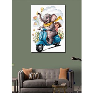 Kanvas Tablo Vespalı Fil Ve Kız Çocuğu 100x140 cm