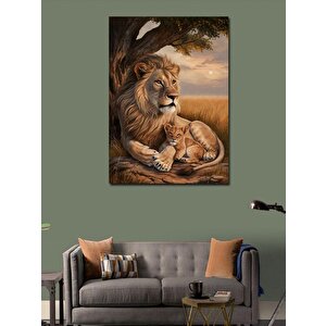 Kanvas Tablo Erkek Aslan Ve Yavrusu 100x140 cm