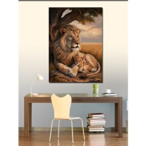 Kanvas Tablo Erkek Aslan Ve Yavrusu 100x140 cm