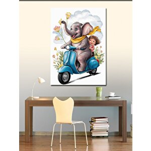 Kanvas Tablo Vespalı Fil Ve Kız Çocuğu 50x70 cm