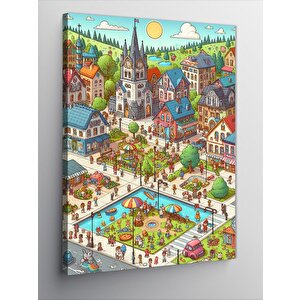 Kanvas Tablo Sevimli Şehir Ve Oyun Parkı 50x70 cm