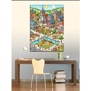 Kanvas Tablo Sevimli Şehir Ve Oyun Parkı 50x70 cm