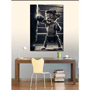 Kanvas Tablo Kum Torbasında Çalışan Yavru Aslan 100x140 cm